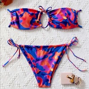 Camo print bandeau tie side bikini swimsuit